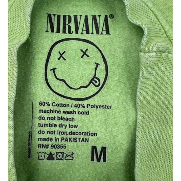 Nirvana Smiley Face Green Crewneck Sweatshirt Women's size Medium Pullover - Picture 2 of 4